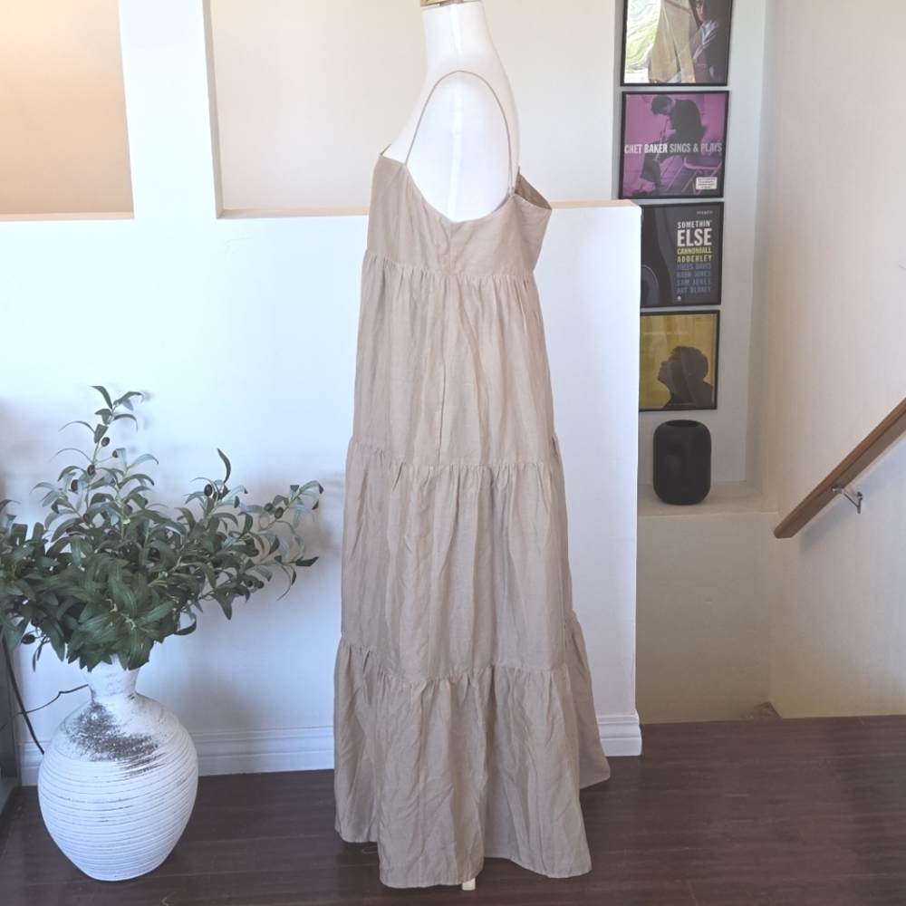REVOLVE L' Academie Kiyama Maxi Dress Size Large Tan Oat Pockets Linen Blend - Picture 8 of 12
